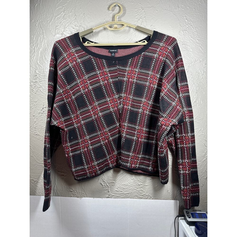 Torrid Sweater Womens Plaid Dolman Long Sleeve Crop Top Pullover Plus Sizeβ 2